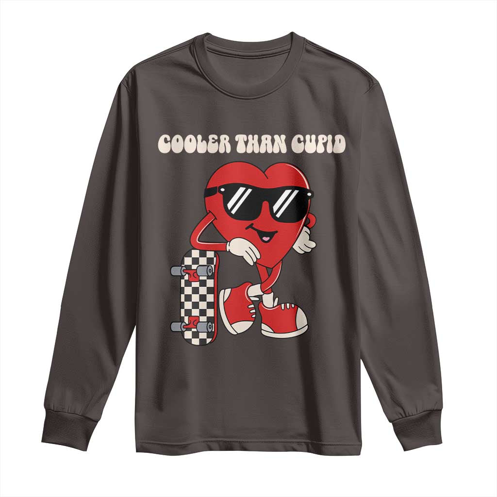 Funny Heart Valentine Day Long Sleeve Shirt Cooler Than Cupid Skateboard Kids Toddler Boy Valentine TS10 Dark Chocolate Print Your Wear
