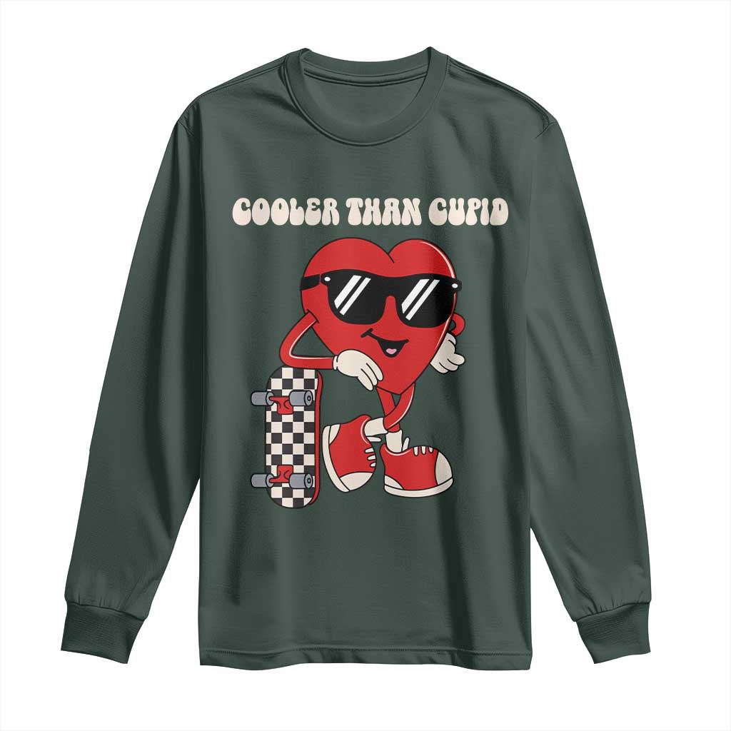 Funny Heart Valentine Day Long Sleeve Shirt Cooler Than Cupid Skateboard Kids Toddler Boy Valentine TS10 Dark Forest Green Print Your Wear