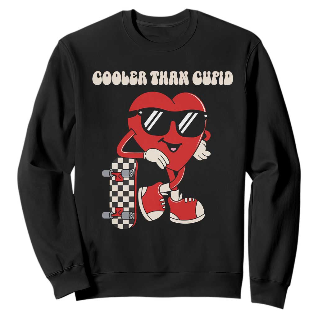 Funny Heart Valentine Day Sweatshirt Cooler Than Cupid Skateboard Kids Toddler Boy Valentine TS10 Black Print Your Wear