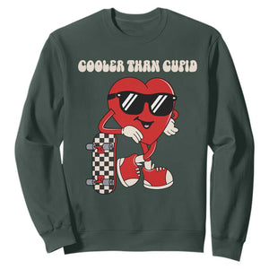 Funny Heart Valentine Day Sweatshirt Cooler Than Cupid Skateboard Kids Toddler Boy Valentine TS10 Dark Forest Green Print Your Wear
