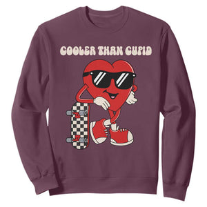 Funny Heart Valentine Day Sweatshirt Cooler Than Cupid Skateboard Kids Toddler Boy Valentine TS10 Maroon Print Your Wear