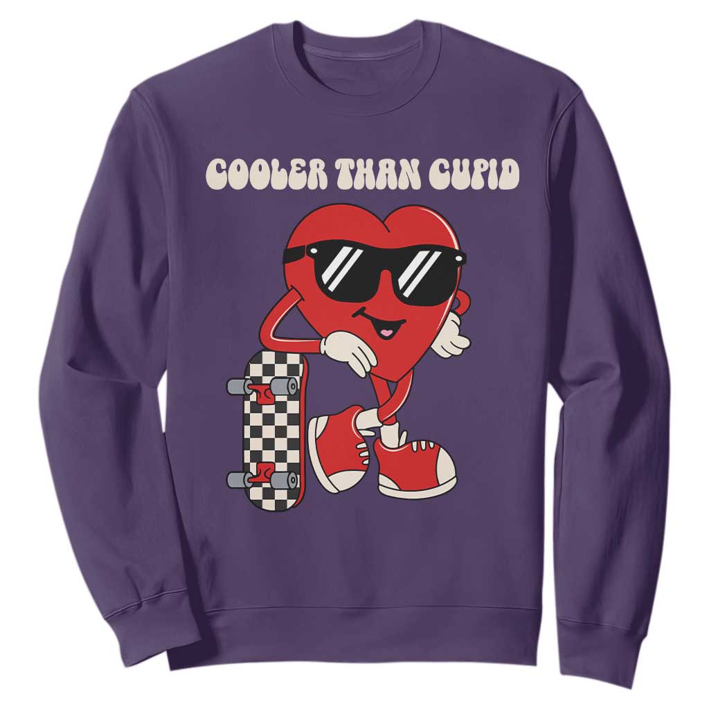 Funny Heart Valentine Day Sweatshirt Cooler Than Cupid Skateboard Kids Toddler Boy Valentine TS10 Purple Print Your Wear