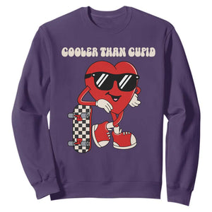 Funny Heart Valentine Day Sweatshirt Cooler Than Cupid Skateboard Kids Toddler Boy Valentine TS10 Purple Print Your Wear