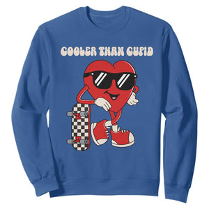Funny Heart Valentine Day Sweatshirt Cooler Than Cupid Skateboard Kids Toddler Boy Valentine TS10 Royal Blue Print Your Wear