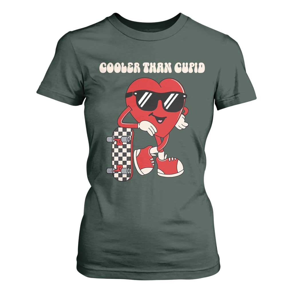 Funny Heart Valentine Day T Shirt For Women Cooler Than Cupid Skateboard Kids Toddler Boy Valentine TS10 Dark Forest Green Print Your Wear