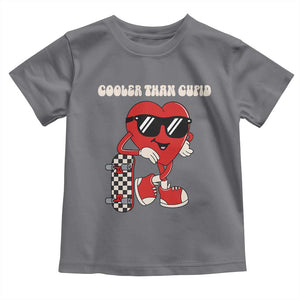 Funny Heart Valentine Day Toddler T Shirt Cooler Than Cupid Skateboard Kids Toddler Boy Valentine TS10 Charcoal Print Your Wear