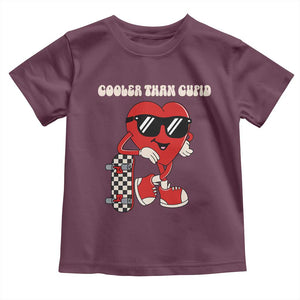 Funny Heart Valentine Day Toddler T Shirt Cooler Than Cupid Skateboard Kids Toddler Boy Valentine TS10 Maroon Print Your Wear