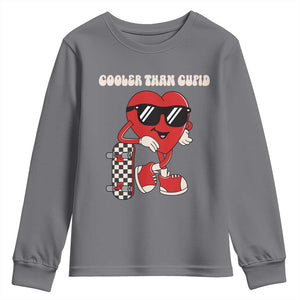 Funny Heart Valentine Day Youth Sweatshirt Cooler Than Cupid Skateboard Kids Toddler Boy Valentine TS10 Charcoal Print Your Wear