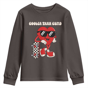 Funny Heart Valentine Day Youth Sweatshirt Cooler Than Cupid Skateboard Kids Toddler Boy Valentine TS10 Dark Chocolate Print Your Wear