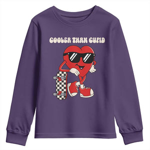 Funny Heart Valentine Day Youth Sweatshirt Cooler Than Cupid Skateboard Kids Toddler Boy Valentine TS10 Purple Print Your Wear