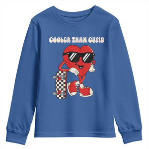 Funny Heart Valentine Day Youth Sweatshirt Cooler Than Cupid Skateboard Kids Toddler Boy Valentine TS10 Royal Blue Print Your Wear