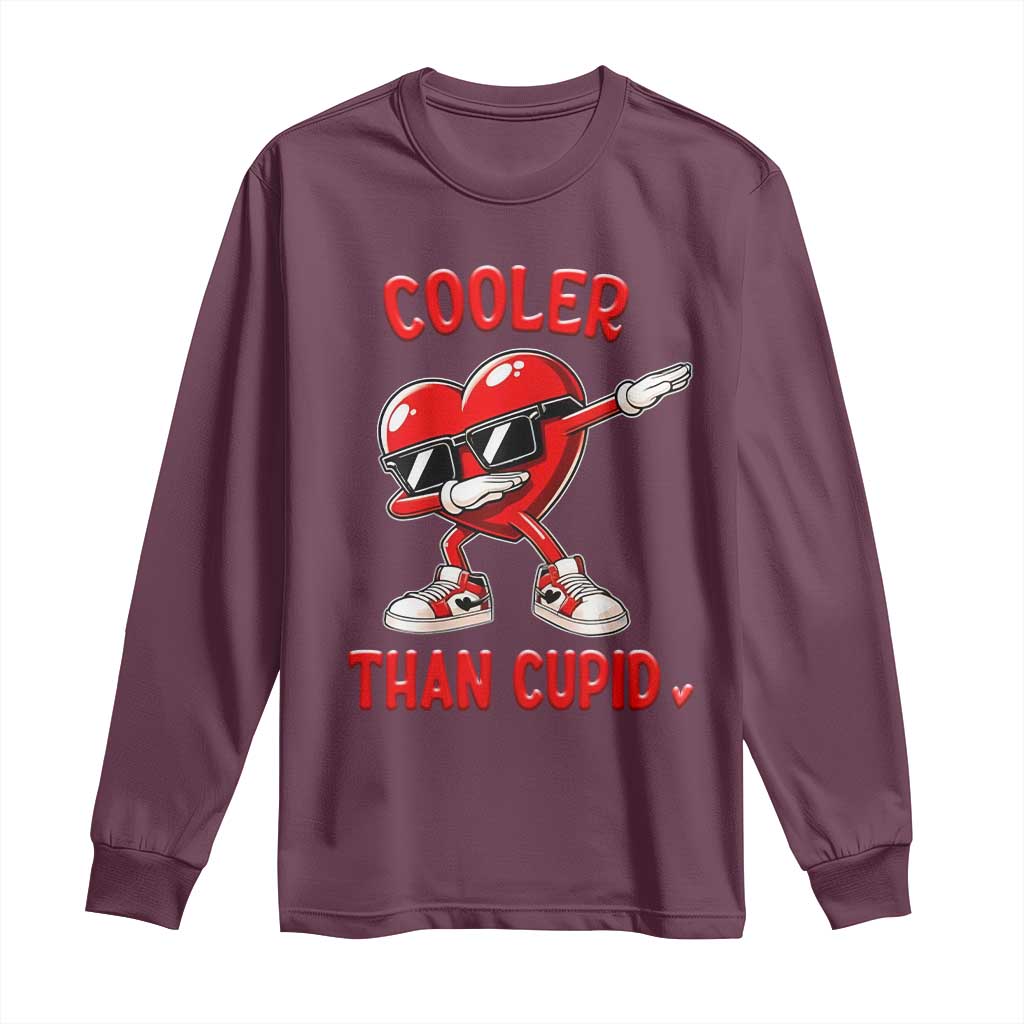 Dabbing Heart Valentine Day Long Sleeve Shirt Cooler Than Cupid Funny Kids Boys TS10 Maroon Print Your Wear