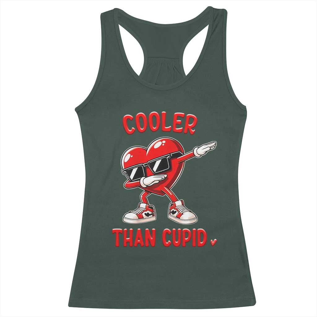 Dabbing Heart Valentine Day Racerback Tank Top Cooler Than Cupid Funny Kids Boys TS10 Dark Forest Green Print Your Wear