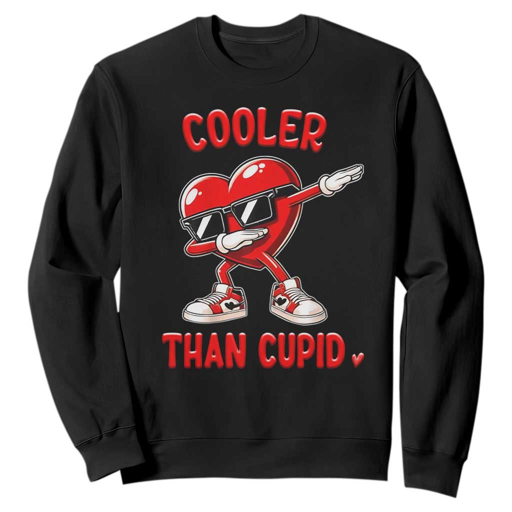 Dabbing Heart Valentine Day Sweatshirt Cooler Than Cupid Funny Kids Boys TS10 Black Print Your Wear