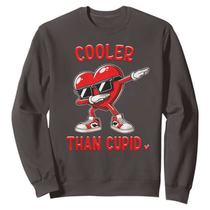 Dabbing Heart Valentine Day Sweatshirt Cooler Than Cupid Funny Kids Boys TS10 Dark Chocolate Print Your Wear
