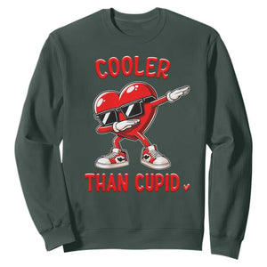 Dabbing Heart Valentine Day Sweatshirt Cooler Than Cupid Funny Kids Boys TS10 Dark Forest Green Print Your Wear