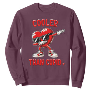 Dabbing Heart Valentine Day Sweatshirt Cooler Than Cupid Funny Kids Boys TS10 Maroon Print Your Wear