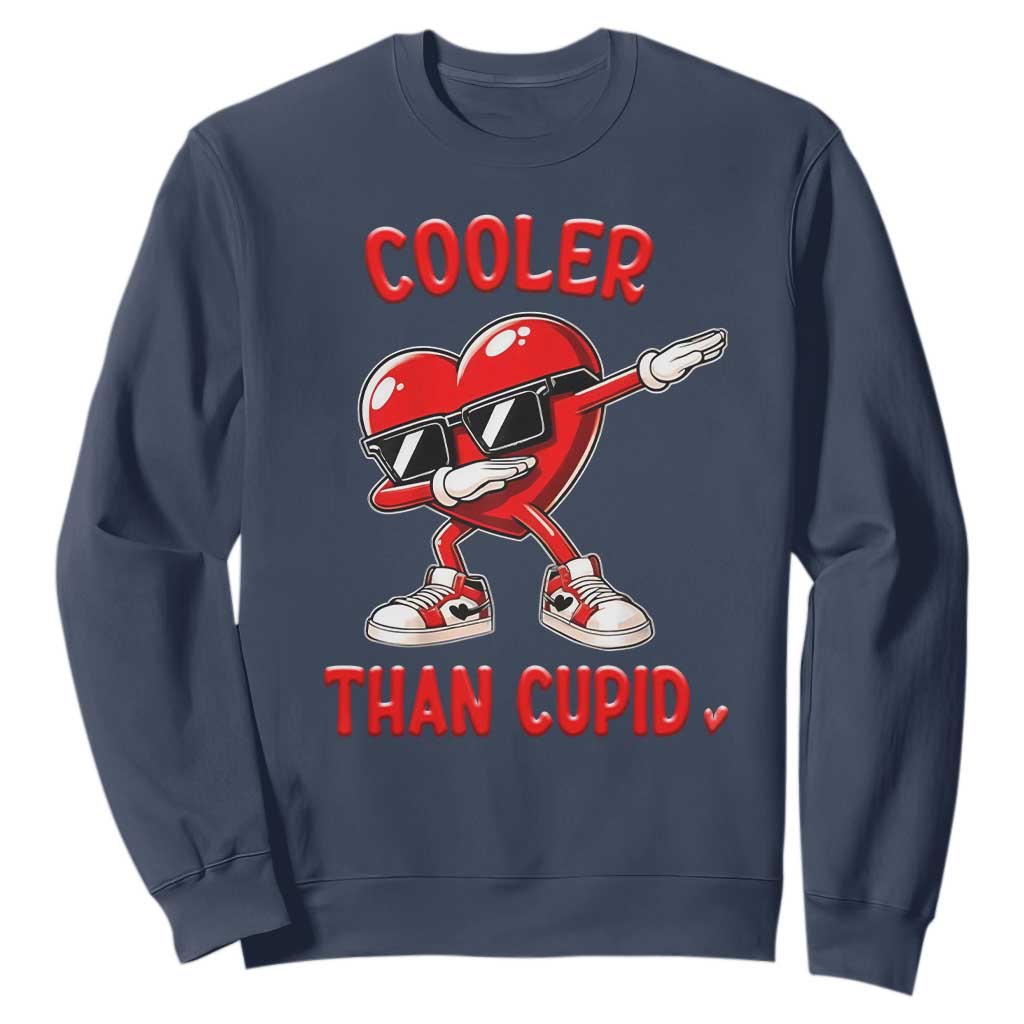 Dabbing Heart Valentine Day Sweatshirt Cooler Than Cupid Funny Kids Boys TS10 Navy Print Your Wear