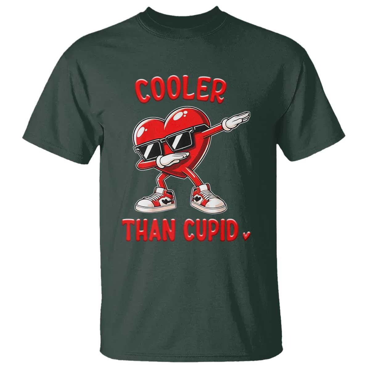 Dabbing Heart Valentine Day T Shirt Cooler Than Cupid Funny Kids Boys TS10 Dark Forest Green Print Your Wear