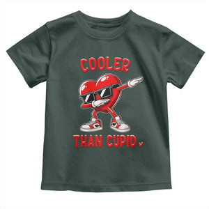Dabbing Heart Valentine Day Toddler T Shirt Cooler Than Cupid Funny Kids Boys TS10 Dark Forest Green Print Your Wear