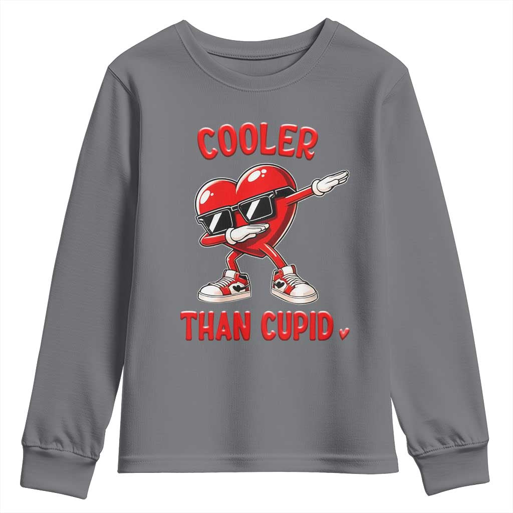 Dabbing Heart Valentine Day Youth Sweatshirt Cooler Than Cupid Funny Kids Boys TS10 Charcoal Print Your Wear