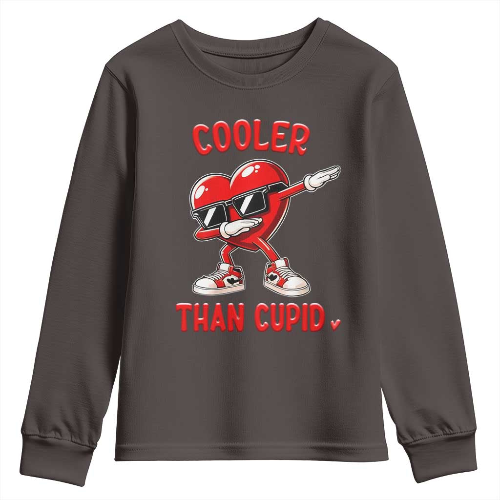 Dabbing Heart Valentine Day Youth Sweatshirt Cooler Than Cupid Funny Kids Boys TS10 Dark Chocolate Print Your Wear