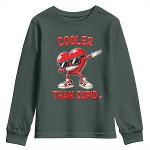 Dabbing Heart Valentine Day Youth Sweatshirt Cooler Than Cupid Funny Kids Boys TS10 Dark Forest Green Print Your Wear
