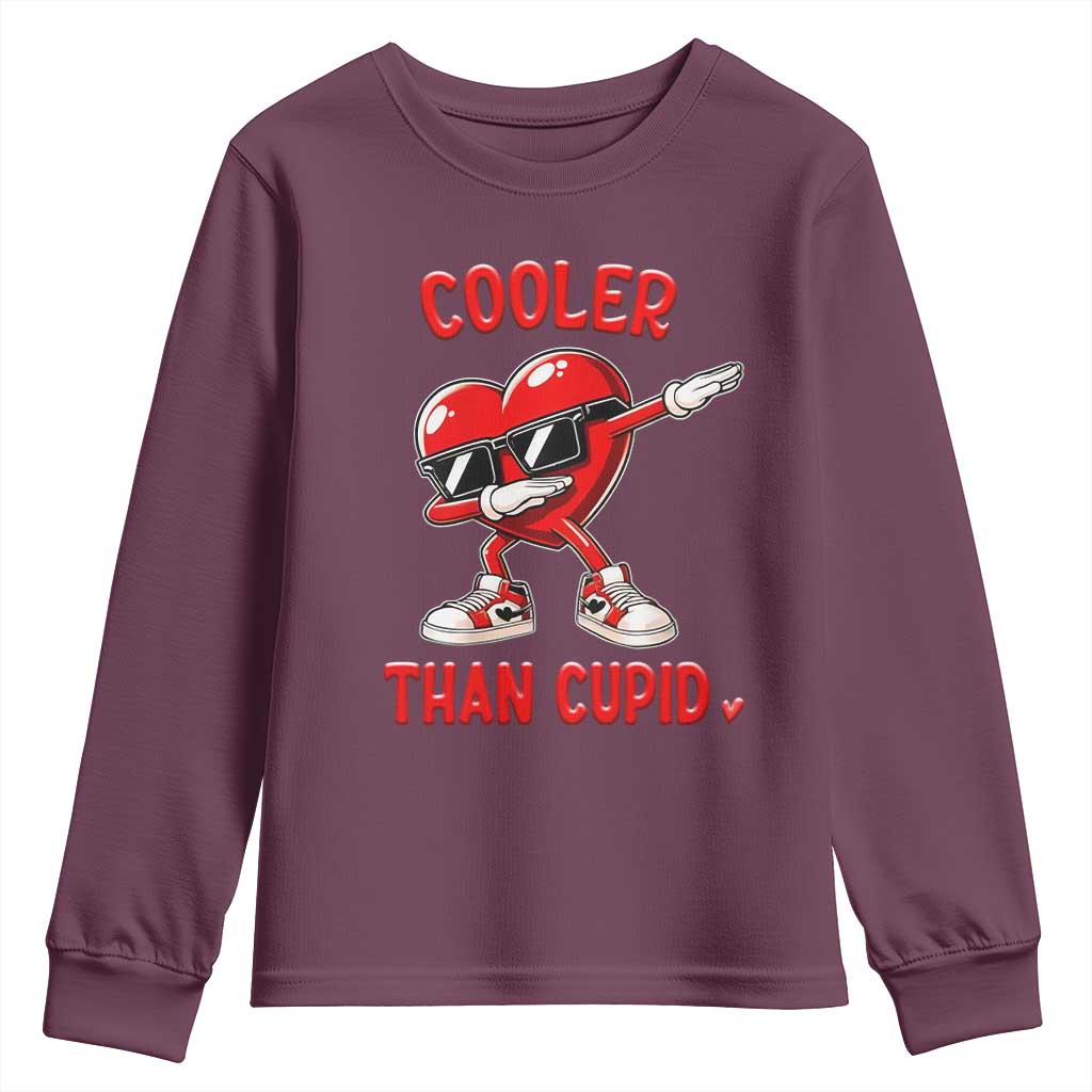 Dabbing Heart Valentine Day Youth Sweatshirt Cooler Than Cupid Funny Kids Boys TS10 Maroon Print Your Wear