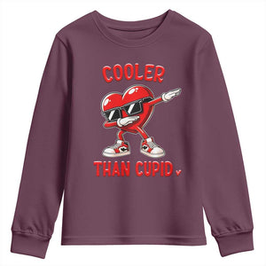 Dabbing Heart Valentine Day Youth Sweatshirt Cooler Than Cupid Funny Kids Boys TS10 Maroon Print Your Wear