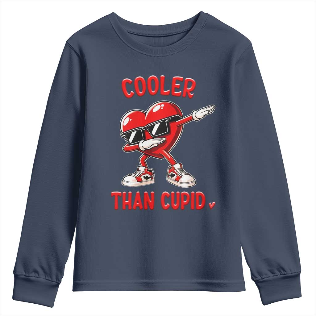 Dabbing Heart Valentine Day Youth Sweatshirt Cooler Than Cupid Funny Kids Boys TS10 Navy Print Your Wear