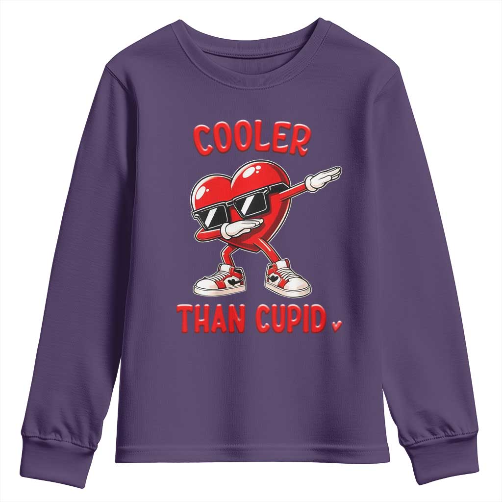 Dabbing Heart Valentine Day Youth Sweatshirt Cooler Than Cupid Funny Kids Boys TS10 Purple Print Your Wear