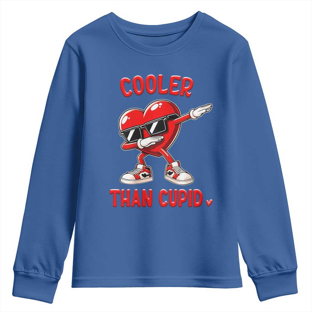 Dabbing Heart Valentine Day Youth Sweatshirt Cooler Than Cupid Funny Kids Boys TS10 Royal Blue Print Your Wear