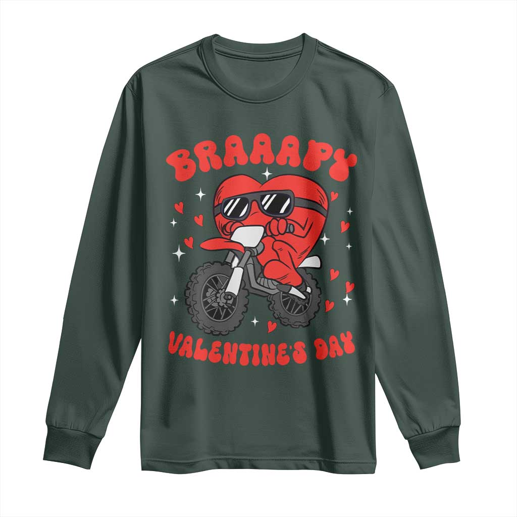 Braaapy Valentines Day Motocross Heart Long Sleeve Shirt TS10 Dark Forest Green Print Your Wear