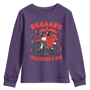Braaapy Valentines Day Motocross Heart Youth Sweatshirt TS10 Purple Print Your Wear