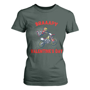 Braaapy Valentines Day Motocross Dirt Bikes T Shirt For Women TS10 Dark Forest Green Print Your Wear