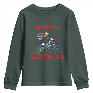 Braaapy Valentines Day Motocross Dirt Bikes Youth Sweatshirt TS10 Dark Forest Green Print Your Wear