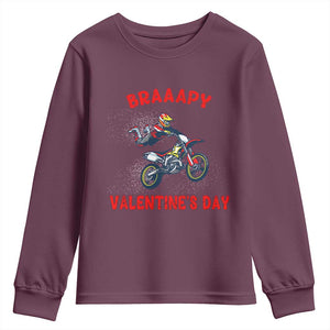 Braaapy Valentines Day Motocross Dirt Bikes Youth Sweatshirt TS10 Maroon Print Your Wear
