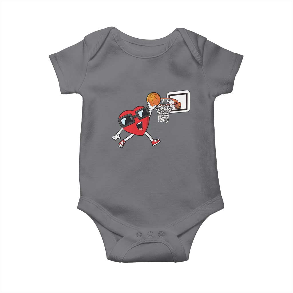 Basketball Valentines Baby Onesie Cute Red Heart Playing Basketball Player Team Boys TS10 Charcoal Print Your Wear