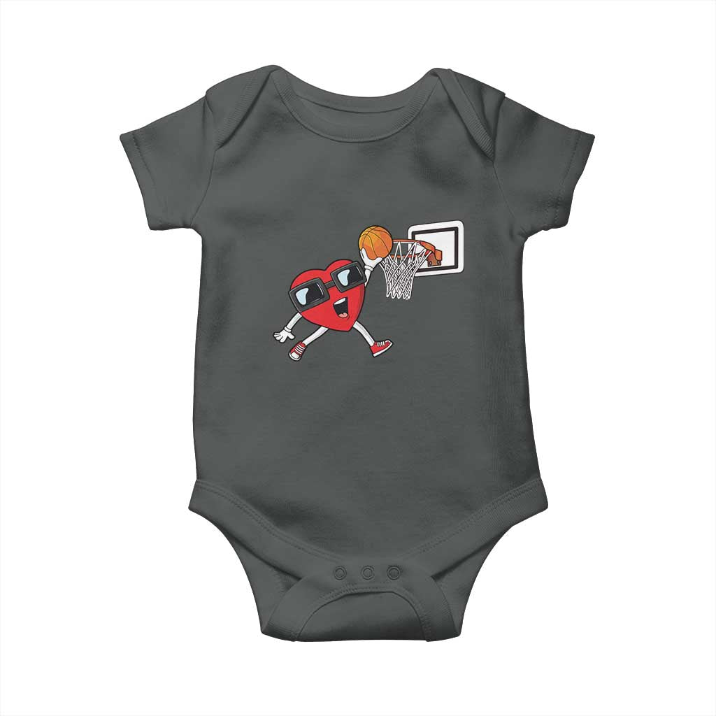 Basketball Valentines Baby Onesie Cute Red Heart Playing Basketball Player Team Boys TS10 Dark Heather Print Your Wear
