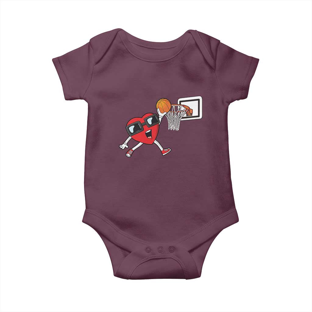 Basketball Valentines Baby Onesie Cute Red Heart Playing Basketball Player Team Boys TS10 Maroon Print Your Wear