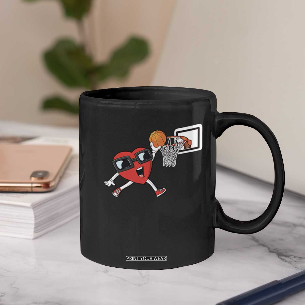 Basketball Valentines Coffee Mug Cute Red Heart Playing Basketball Player Team Boys TS10 Print Your Wear