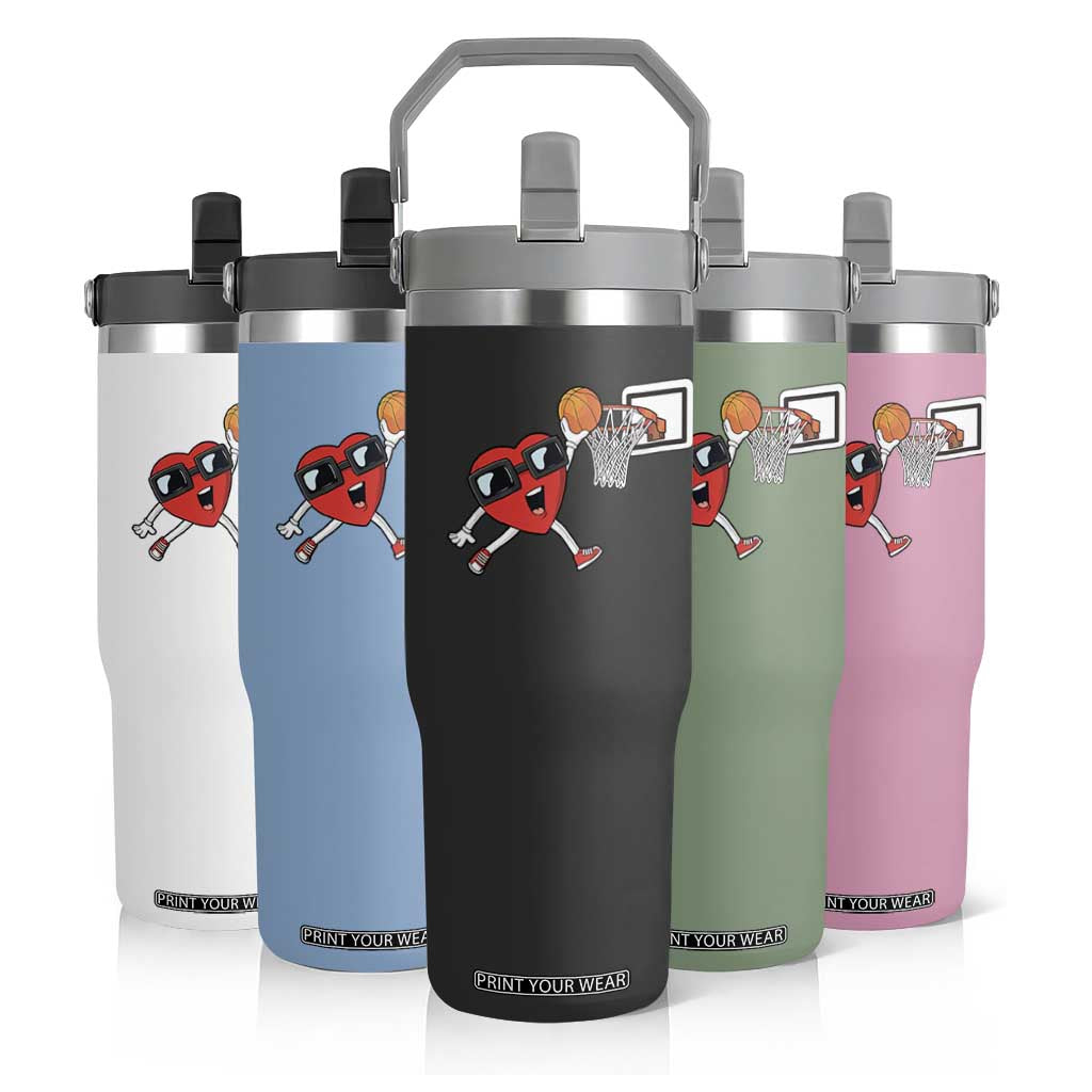 Basketball Valentines Flip Straw Tumbler Cute Red Heart Playing Basketball Player Team Boys TS10 Print Your Wear