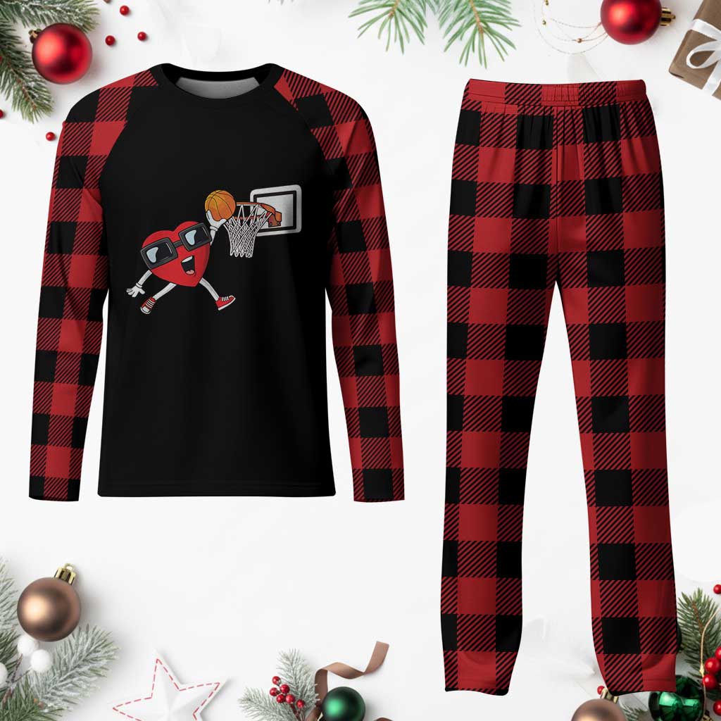 Basketball Valentines Plaid Pajama Set Cute Red Heart Playing Basketball Player Team Boys TS10 Buffalo Plaid Print Your Wear