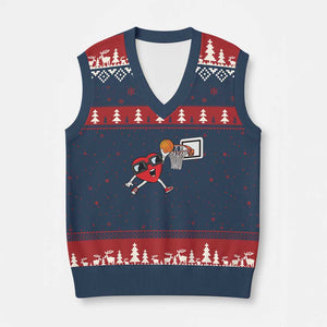 Basketball Valentines V-Neck Knit Sweater Vest Cute Red Heart Playing Basketball Player Team Boys TS10 Navy Red Print Your Wear