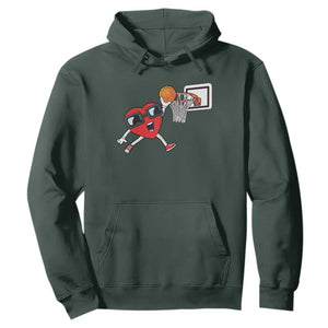 Basketball Valentines Hoodie Cute Red Heart Playing Basketball Player Team Boys TS10 Dark Forest Green Print Your Wear