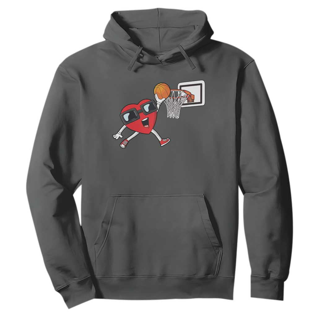 Basketball Valentines Hoodie Cute Red Heart Playing Basketball Player Team Boys TS10 Dark Heather Print Your Wear