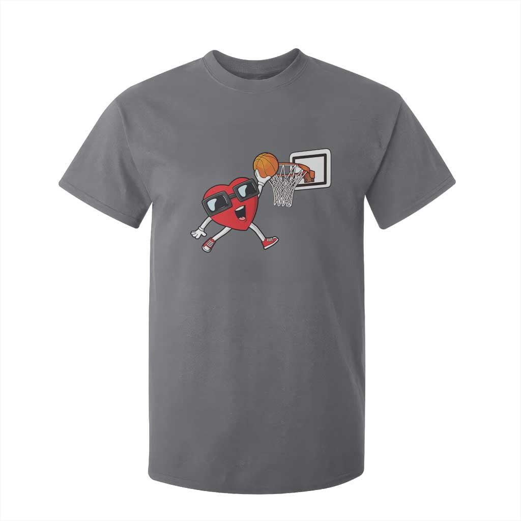 Basketball Valentines T Shirt For Kid Cute Red Heart Playing Basketball Player Team Boys TS10 Charcoal Print Your Wear
