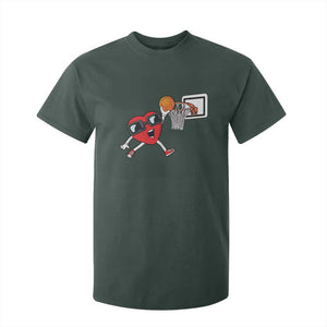 Basketball Valentines T Shirt For Kid Cute Red Heart Playing Basketball Player Team Boys TS10 Dark Forest Green Print Your Wear