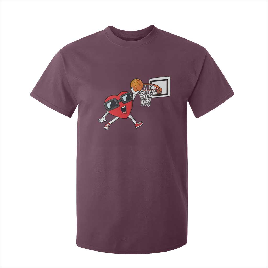 Basketball Valentines T Shirt For Kid Cute Red Heart Playing Basketball Player Team Boys TS10 Maroon Print Your Wear