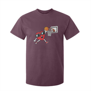 Basketball Valentines T Shirt For Kid Cute Red Heart Playing Basketball Player Team Boys TS10 Maroon Print Your Wear